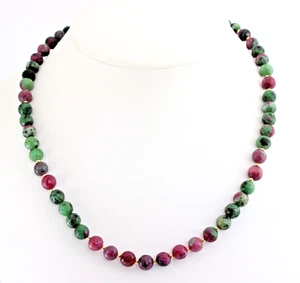 Rubin-Zoisit Kette Edelsteinkette facettierte Anyolith Collier Grün Rot ca.49 cm - Picture 1 of 4