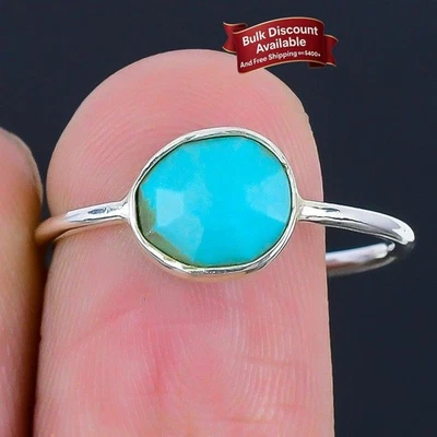 Arizona Turquoise Gemstone Unique Cluster Ring Jewelry Size 9.5 925 Solid Silver - Image 1 of 4