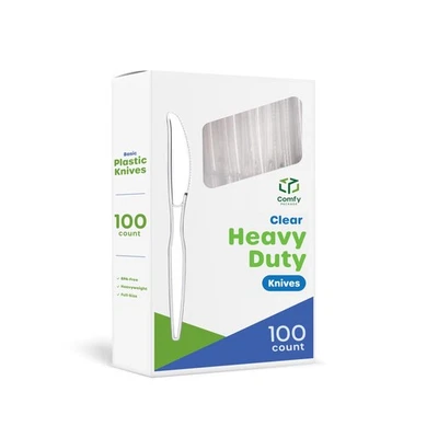 [Paquete de 100] Cuchillos desechables de plástico transparente de alta resistencia - Cubiertos básicos para par... Foto 1 de 4