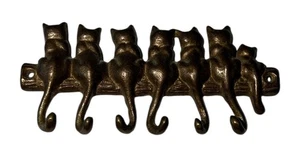 Brass Cats Kitten Wall Mount Hanging Key Holder Tail Hooks - Picture 1 of 4