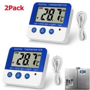 2 Pack Digital Freezer/Fridge Thermometer W/ LED Alarm Indicator Min/Max Memory - Picture 1 of 12
