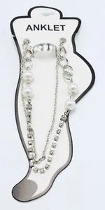 New Silver Tone Double Stranded Rhinestone Anklet with Bonus Toe Ring #A101 - Picture 1 of 2