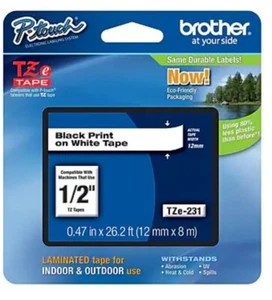 Cinta de etiqueta Brother P-Touch TZe-231 NEGRA SOBRE BLANCA TZe231 Ptouch TZ231 - Imagen 1 de 8