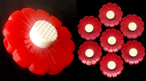 One Fab Vintage Casein Flower Realistic Figural Button...Red & White....1&1/8" Cover