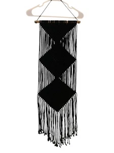 Macrame Wall Hanging Art Black Boho Jungalo Artsy Handmade 11" X 36" Decorative - Picture 1 of 4