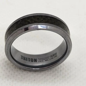 Triton TC850 Black Tungsten Carbide Mens Wedding Band Size 10 Carbon Fiber .25"  - Picture 1 of 5