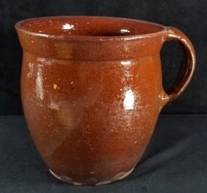 Antique 1870s - 1890s Primitive Pennsylvania Redware Crock Pitcher w Handle 7.2" - Picture 1 of 12