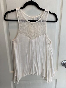 American Eagle Small Cream Sleeveless Lace Top Keyhole Back Top - Picture 1 of 4