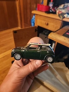 Mini Cooper S Diecast Car 1:28 Green w/ Union Jack 5" Kinsmart Pull Back - Picture 1 of 6