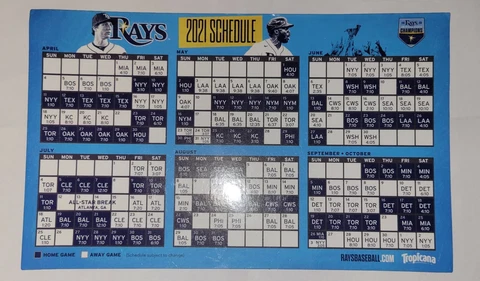 2021 Tampa Bay Rays Souvenir Magnet Schedule SGA Stadium Giveaway Fridge MLB Cover