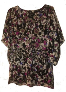  3/4 Sleeve Nicole by Nicole Miller Abstract Tunic Black/White/Fuchia+ Modern M - Picture 1 of 2