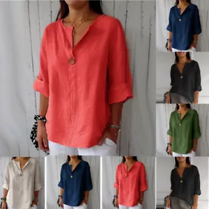 Übergröße Damen Baumwolle Leinen Hemd Bluse Lose Baggy Oberteile Tops T-Shirt DE - Bild 1 von 23