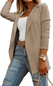 Womens Casual Long Sleeve Blazers Solid Color Knit Blazer Work Office Open Front - Picture 1 of 5