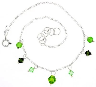 925 Sterling Silver Anklet with Peridot Beads Bicone Crystal, Fits 9"-10" Ankles - Image 1 of 4