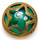 Small Antique Jade Green Glass STAR BUTTON Framed in Brass NICE 1/2
