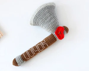 Crochet Ax Rattle Personalized gift with Heart  rattle Tomahawk Newborn Photo - Foto 1 di 14