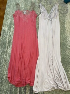 SET (2) Soft Surroundings Sz XS/S Nightgown Maxi Lace Dress Long Gown Pink Class - Picture 1 of 14