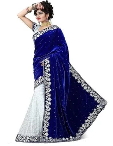 All Colors Women's Velvet & Russel Net Weaving lace Saree With Unstitch Blouse - Picture 1 of 15