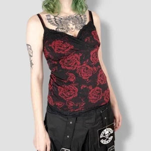 vintage y2k mall goth grunge emo black red rose lace trim cami tank top - Picture 1 of 4