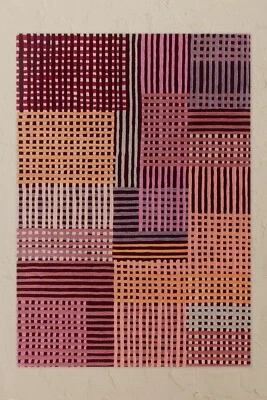 Lujosa alfombra de lana acolchada a mano | Rayas ricas y rejillas texturizadas en tonos vibrantes Foto 1 de 2