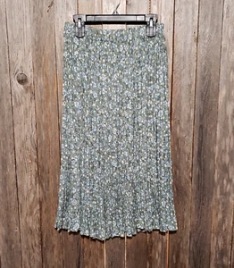 Women's S M Maxi Skirt Green Blue Yellow Tiered Pleated Boho Cottagecore Prairie - Picture 1 of 6