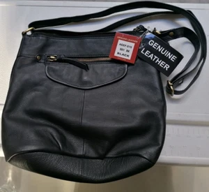 GREAT AMERICAN LEATHER WORKS Medium Black Leather Shoulder Bag NEW - Picture 1 of 3
