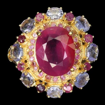 Anillo de plata esterlina Black Friday rubí ovalado 11x9 mm gema de tanzanita talla 8 Foto 1 de 4