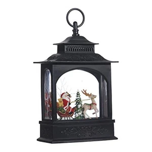 Raz Import Weihnachtsmann im Schlitten schwarz beleuchtet Weihnachten Wasser Laterne 11 Zoll neu - Bild 1 von 3