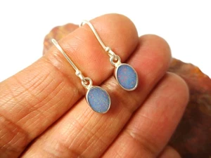 Natural Oval Australian Opal Drop Earrings - Sterling Silver 925 - Picture 1 of 5