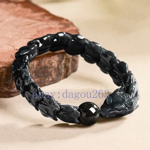 Bracciale Testa di Drago Intaglio Nero Giadeite Naturale Certificato Grado A - Foto 1 di 7