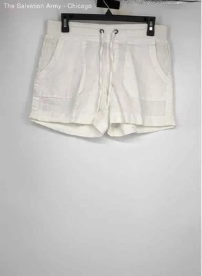 Athleta Womens White Linen Flat Front Slash Pockets Drawstring Chino Shorts Sz 4 - Image 1 of 4