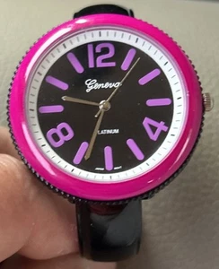 GENEVA Platinum No. 2018 LC Women’s Clamper Watch Black Pink Purple New Battery - Picture 1 of 4