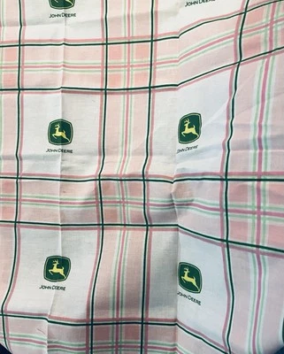 John Deere Tractor Logo Pink Green White Plaid Print Springs CP 26643 BTFQ - Image 1 of 4