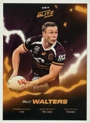 Tarjeta coleccionable de jugador de Billy Walters 2025 de los Brisbane Broncos 'Kia Broncos Blitz' Foto 1 de 2