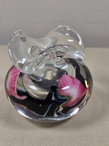 Art Glass Perfume Bottle Jerry Heer Lotton Studios Signed 1993 Pink Blue Missing - Picture 1 of 12