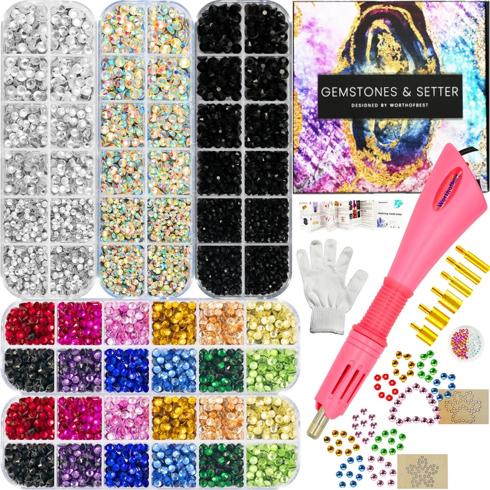 Hot Fix Applicator Tool Kit with 8500 Rhinestones for Blinging Clothes, Fabri... - Image 1 of 4