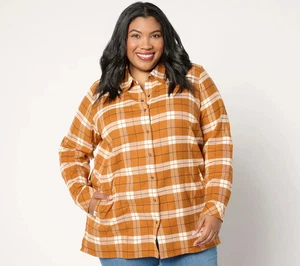 Joan Rivers Regular Baumwolle kariert Flanell Druckknopfleiste Hemd Ginger Small - Bild 1 von 2