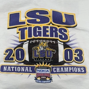 VTG 2003 LSU Tigers National Champions T-shirt Y2K Men's L NCAA  Football White - Picture 1 of 11