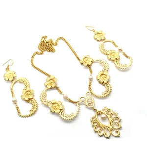 Pearl Beautiful Gemstone Jewelry Gold Plated Necklace Earring Set 18 W656 - Picture 1 of 4