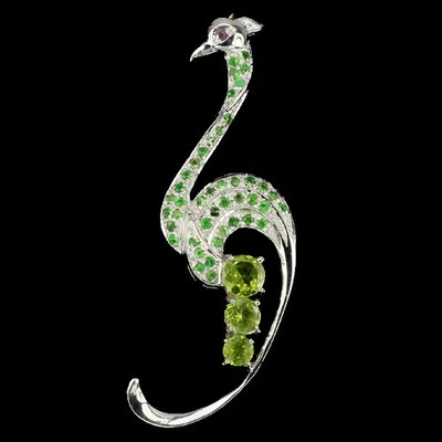 COLGANTE PAVO REAL DE PLATA ESTERLINA 925 RUBÍ PERIDOTO GEMA GENUINA, TSAVORITA, RUBÍ Sin cadena Foto 1 de 3