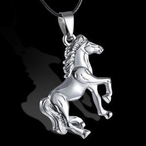 Unisex's Men Silver Stainless Steel Horse Animal Chain Pendant Necklace Jewelry