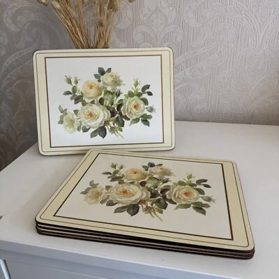 Harrods Pimpernel Floral Placemats x 6 Cream Cork Rectangle 30.5x23cm - Image 1 of 4