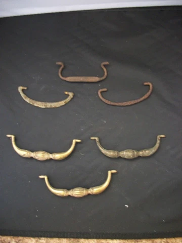 6 Vintage Metal Dresser Pulls - 2 Cover