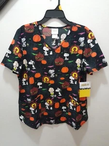 Womens Size Large Peanuts Halloween Fashion Medical Scrub Top - Picture 1 of 4