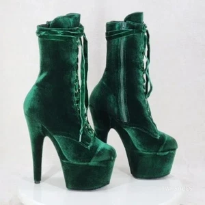Adore 1045 Verde Esmeralda Terciopelo 7" Tacón Alto Plataforma Botines Protectores - Imagen 1 de 11