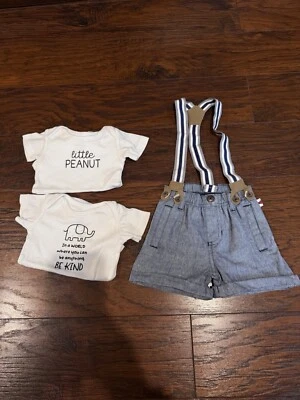 Baby Boy 4 Piece Set Suspenders Shorts and 2 Bodysuits 0-3 Months - Image 1 of 4