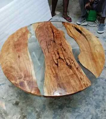 Clear Epoxy Resin Dining Center Table Top, Epoxy Wooden Dining Table Top, Decors - Image 1 of 4