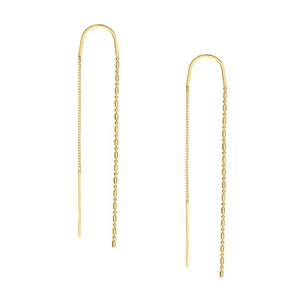 Threader Earrings Real 14K Solid Gold Long Bead Chain Drop Dangle Earrings Women - Picture 1 of 5