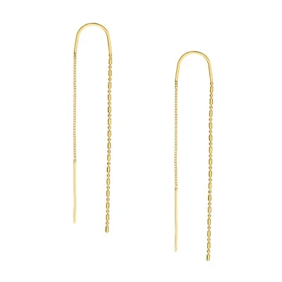 Threader Earrings Real 14K Solid Gold Long Bead Chain Drop Dangle Earrings Women - Image 1 of 4