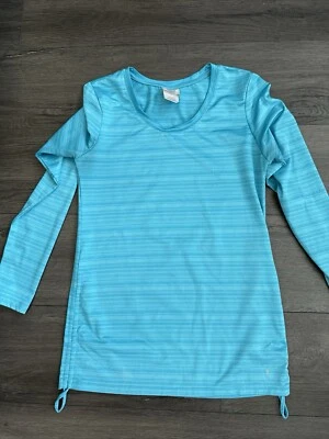 Danskin Now Long Sleeve Shirred Side Active Top Blue Striped Size Small - Image 1 of 4